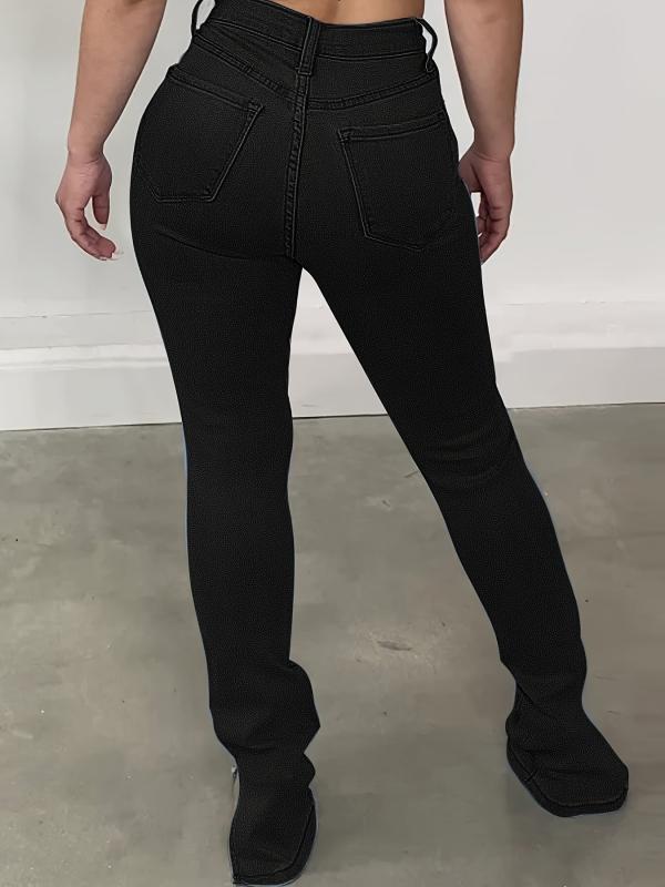 High Waist Split Denim Pants Ripped Jeans