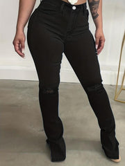 High Waist Split Denim Pants Ripped Jeans