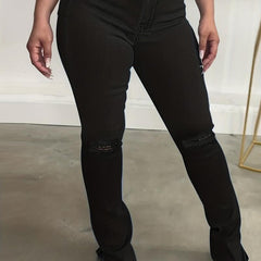 High Waist Split Denim Pants Ripped Jeans