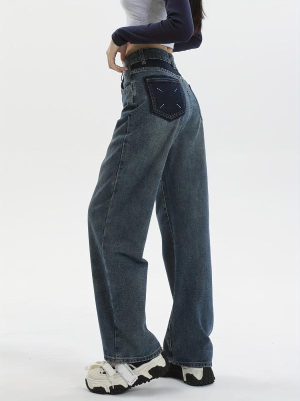 High Waist Straight Jeans Loose Fit Non Stretch Wide Legs Jeans