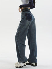High Waist Straight Jeans Loose Fit Non Stretch Wide Legs Jeans