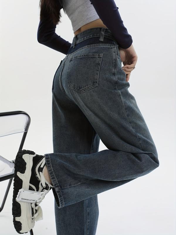 High Waist Straight Jeans Loose Fit Non Stretch Wide Legs Jeans