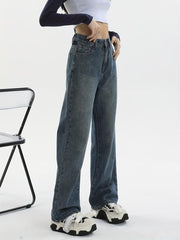High Waist Straight Jeans Loose Fit Non Stretch Wide Legs Jeans