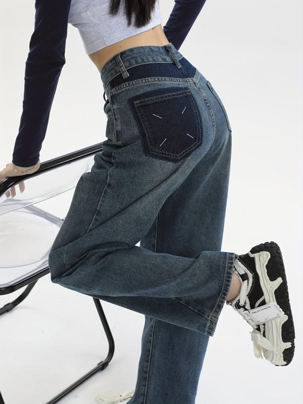 High Waist Straight Jeans Loose Fit Non Stretch Wide Legs Jeans