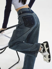 High Waist Straight Jeans Loose Fit Non Stretch Wide Legs Jeans