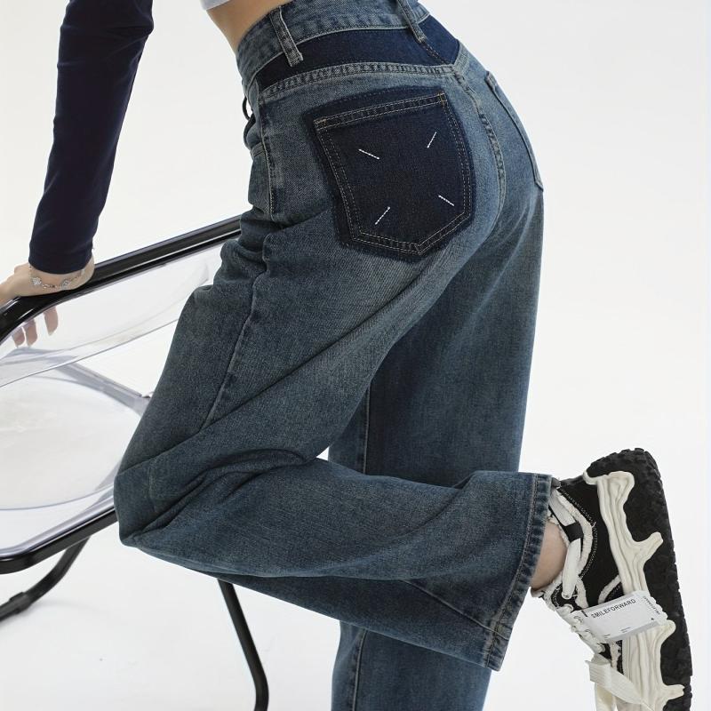 High Waist Straight Jeans Loose Fit Non Stretch Wide Legs Jeans