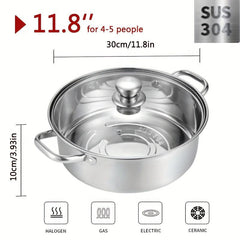 1pc Chinese Hot Pot With Lid Thicken Stainless Steel 2 In 1 Divided Hotpot