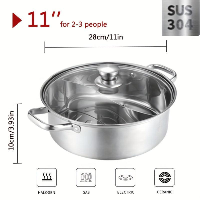 1pc Chinese Hot Pot With Lid Thicken Stainless Steel 2 In 1 Divided Hotpot
