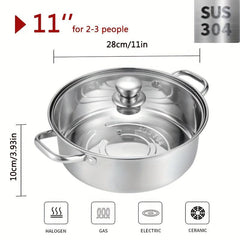1pc Chinese Hot Pot With Lid Thicken Stainless Steel 2 In 1 Divided Hotpot