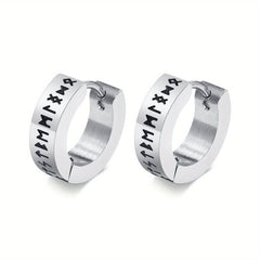 Vintage Viking Rune Hoop Earrings Gothic Stainless Steel 2pcs