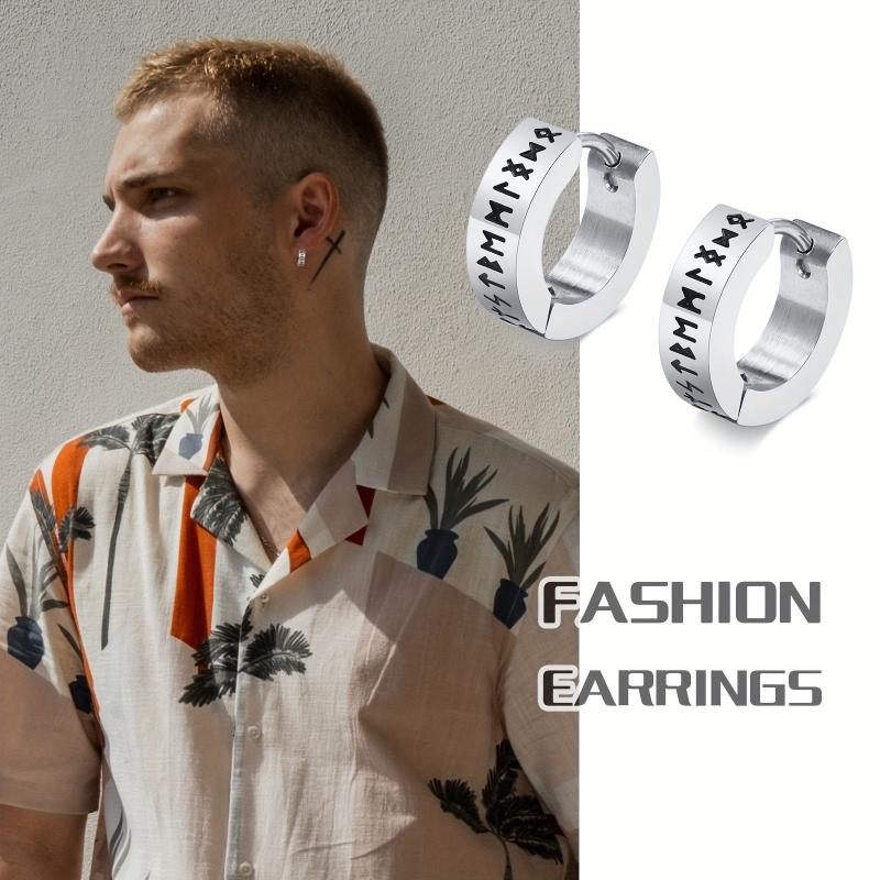 Vintage Viking Rune Hoop Earrings Gothic Stainless Steel 2pcs