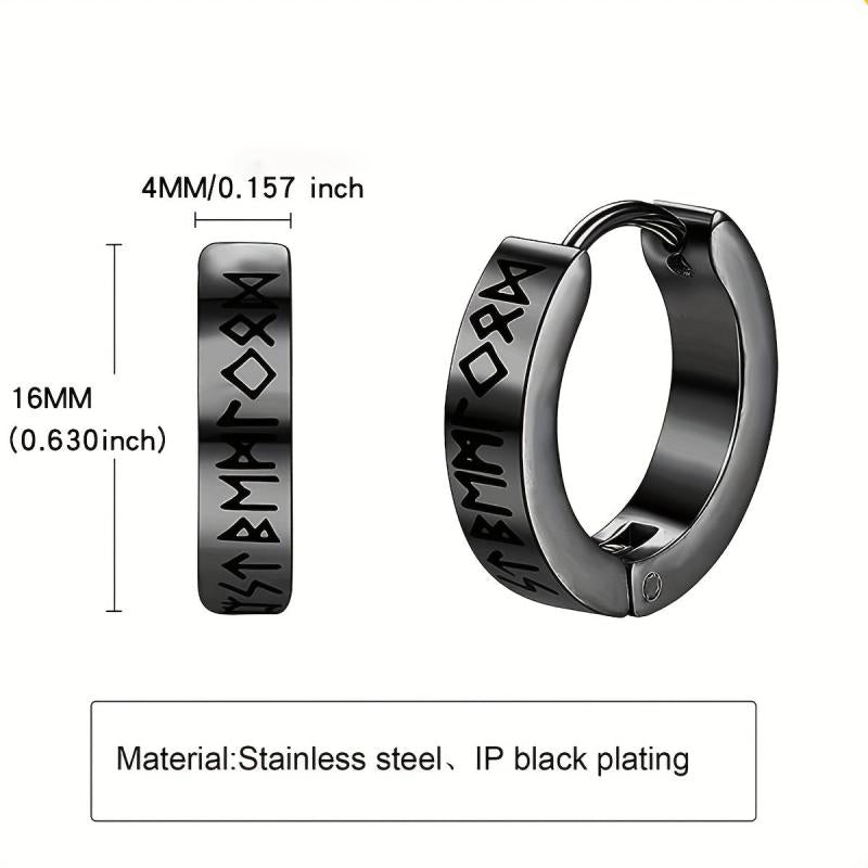 Vintage Viking Rune Hoop Earrings Gothic Stainless Steel 2pcs
