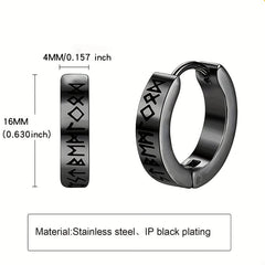Vintage Viking Rune Hoop Earrings Gothic Stainless Steel 2pcs