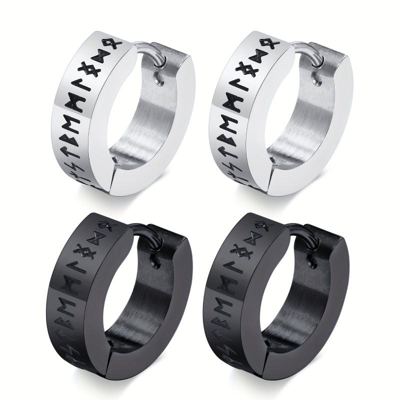 Vintage Viking Rune Hoop Earrings Gothic Stainless Steel 2pcs