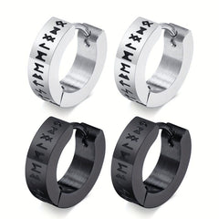 Vintage Viking Rune Hoop Earrings Gothic Stainless Steel 2pcs