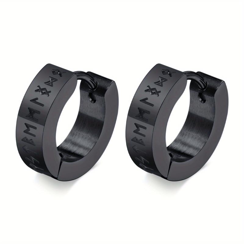 Vintage Viking Rune Hoop Earrings Gothic Stainless Steel 2pcs