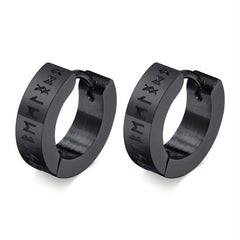 Vintage Viking Rune Hoop Earrings Gothic Stainless Steel 2pcs
