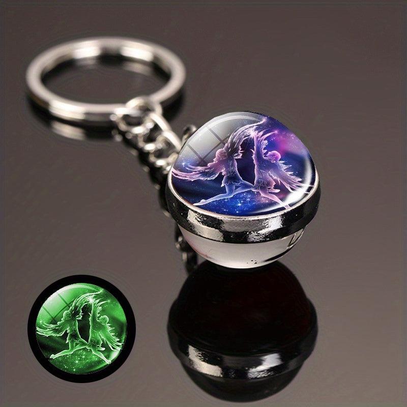 Luminous Constellation Keychain Pendant Glass Ball Time Gems Metal Key Chain