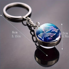 Luminous Constellation Keychain Pendant Glass Ball Time Gems Metal Key Chain