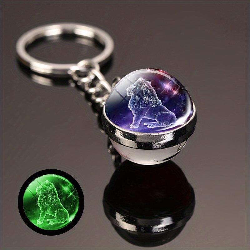 Luminous Constellation Keychain Pendant Glass Ball Time Gems Metal Key Chain