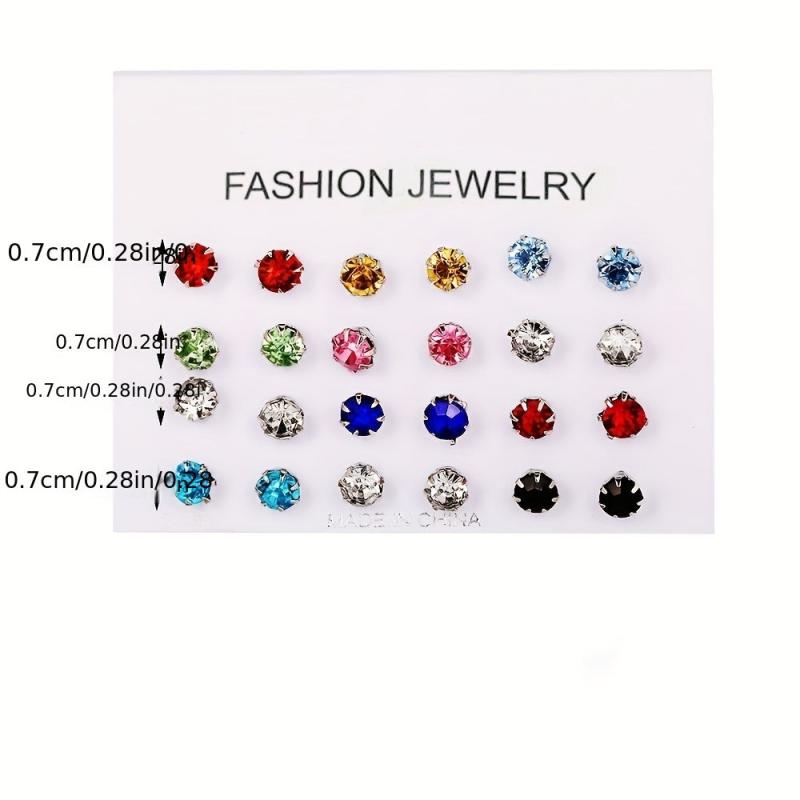 12pairs Colorful Zircon Stud Earrings Set for Women