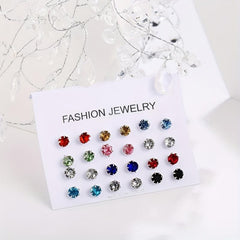 12pairs Colorful Zircon Stud Earrings Set for Women