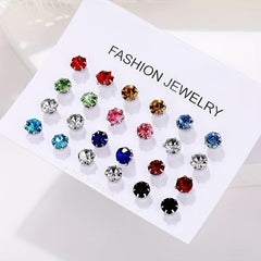 12pairs Colorful Zircon Stud Earrings Set for Women