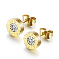 Zircon Roman Numerals Stud Earrings 925 Silver Plated Jewelry