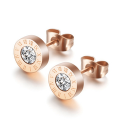 Zircon Roman Numerals Stud Earrings 925 Silver Plated Jewelry