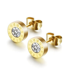 Zircon Roman Numerals Stud Earrings 925 Silver Plated Jewelry
