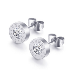 Zircon Roman Numerals Stud Earrings 925 Silver Plated Jewelry