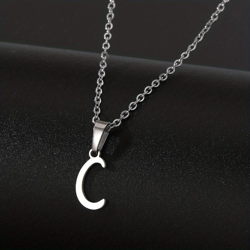 Silvery Stainless Steel 26 Letters Pendant Necklace