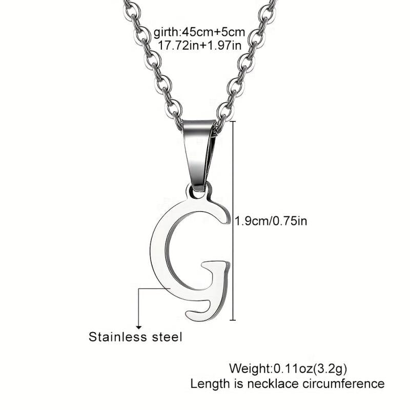 Silvery Stainless Steel 26 Letters Pendant Necklace