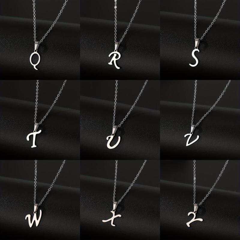 Silvery Stainless Steel 26 Letters Pendant Necklace