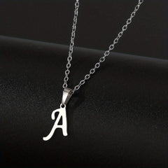 Silvery Stainless Steel 26 Letters Pendant Necklace