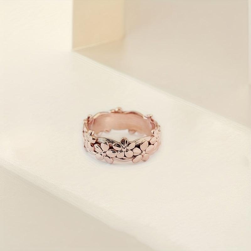 Dainty Flower Carved Band Ring for Daily Outfits and Parties