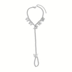 Mini Butterfly Tassel Finger Ring Bracelet Hand Chain