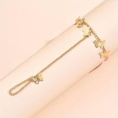 Mini Butterfly Tassel Finger Ring Bracelet Hand Chain