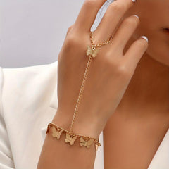 Mini Butterfly Tassel Finger Ring Bracelet Hand Chain