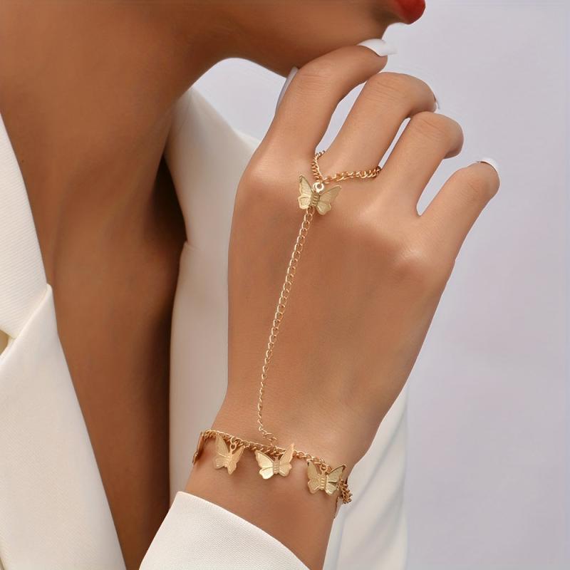 Mini Butterfly Tassel Finger Ring Bracelet Hand Chain