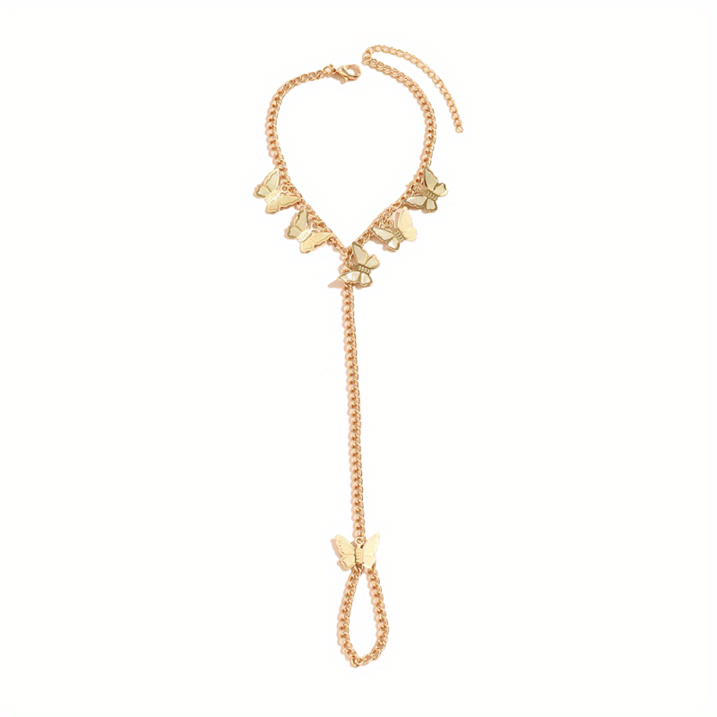 Mini Butterfly Tassel Finger Ring Bracelet Hand Chain