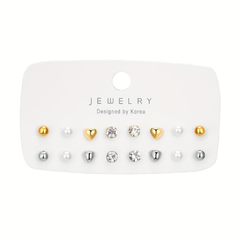 Crystal Stud Earrings Set of 8 Pairs Alloy Jewelry Accessories