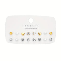 Crystal Stud Earrings Set of 8 Pairs Alloy Jewelry Accessories