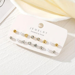 Crystal Stud Earrings Set of 8 Pairs Alloy Jewelry Accessories