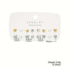 Crystal Stud Earrings Set of 8 Pairs Alloy Jewelry Accessories