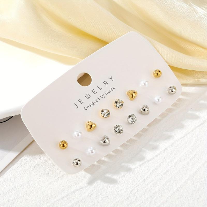 Crystal Stud Earrings Set of 8 Pairs Alloy Jewelry Accessories