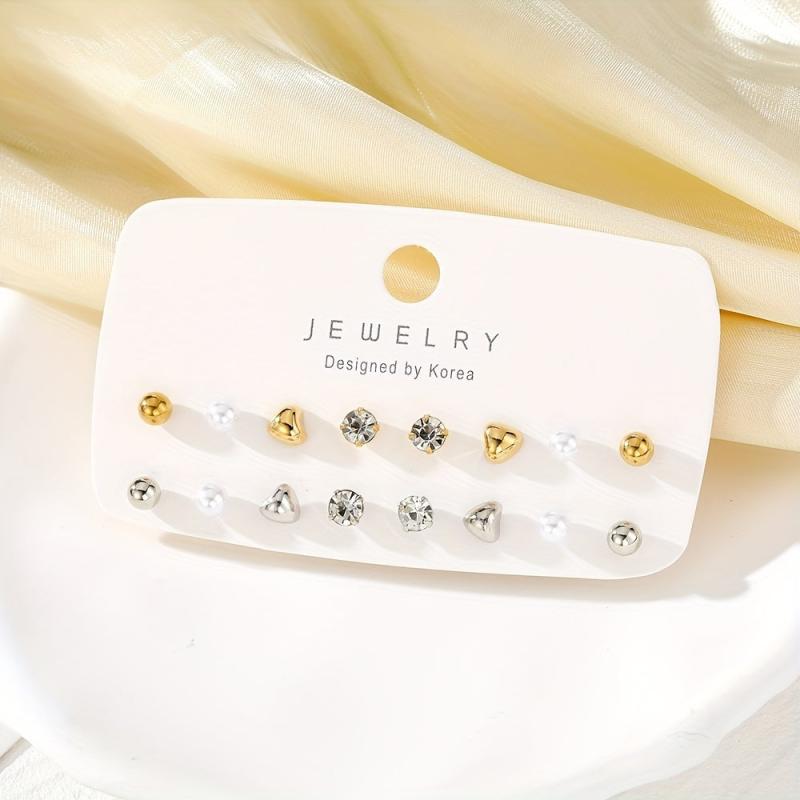 Crystal Stud Earrings Set of 8 Pairs Alloy Jewelry Accessories