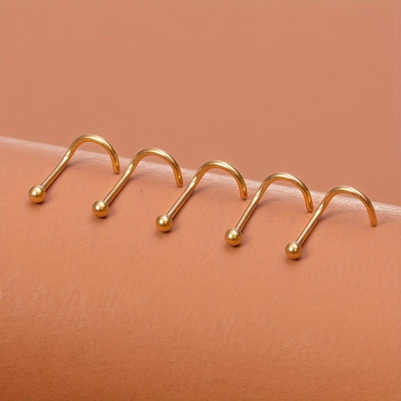 5Pcs 20G Screw Nose Stud Heart Moon Star Ball Stainless Steel Nostril Piercing