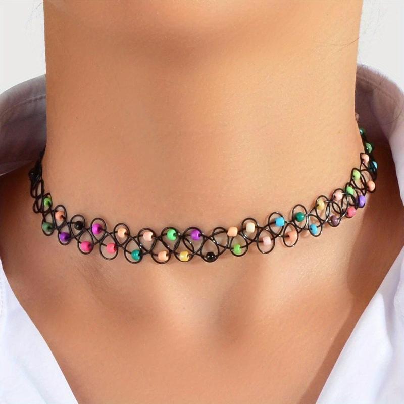Colorful Beads Elastic Choker Tattoo Necklace Party Jewelry