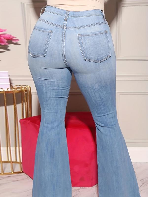Distressed Flare Jeans Ripped Stretch Slim Fit Bell Bottom Jeans Women's Denim